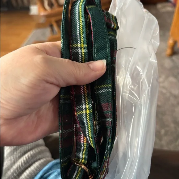 New green red Plaid Shoulder Bag messenger strap included zippered compartments - Picture 3 of 5